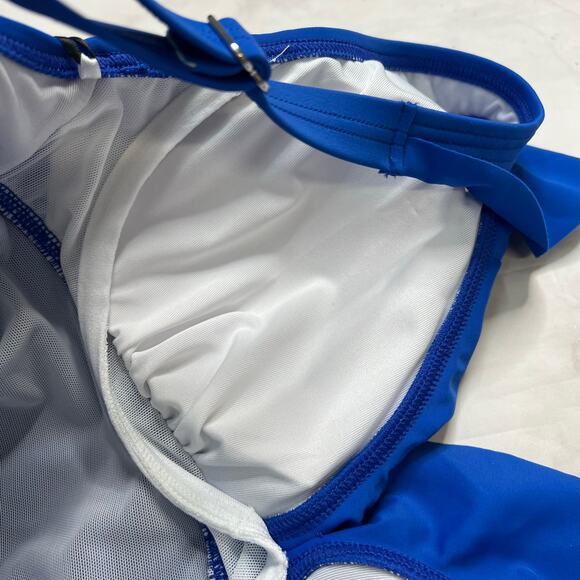 DKNY Ruffle Plunge Underwire One Piece Swimsuit Tummy Control Size 6 Blue New - Picture 7 of 8